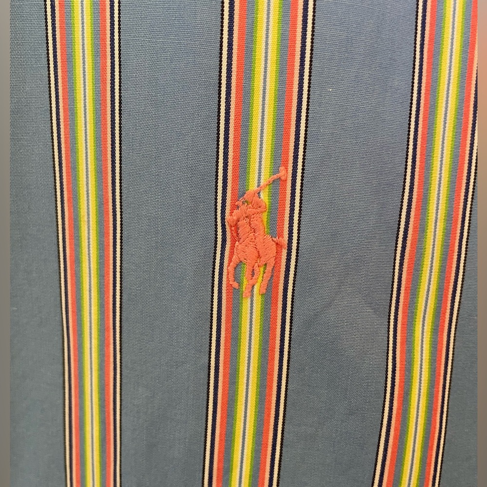 Ralph Lauren shirt button down blue pink yellow stripes 17/XL preppy classic fit